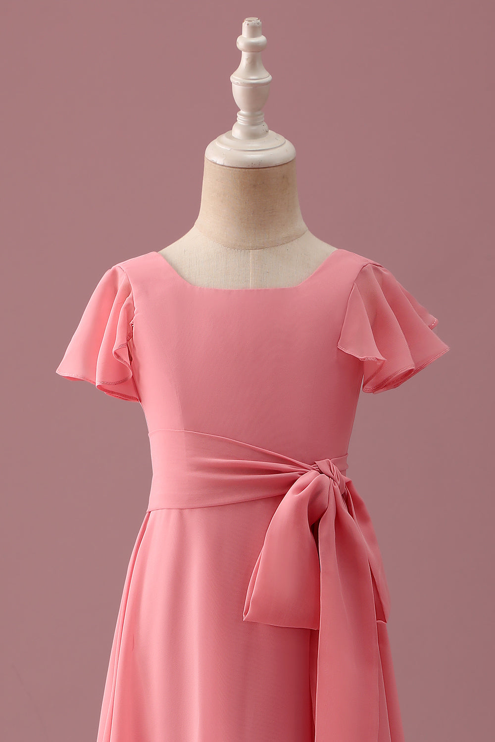 Wedtrend Women Coral Junior Bridesmaid Dress with Bowknot Chiffon Short Sleeves A Line Long Wedding Guest Dress, Coral / J6 Wedtrend Women Coral Junior Bridesmaid Dress with Bowknot Chiffon Short Sleeves A Line Long Wedding Guest Dress, Coral / J6