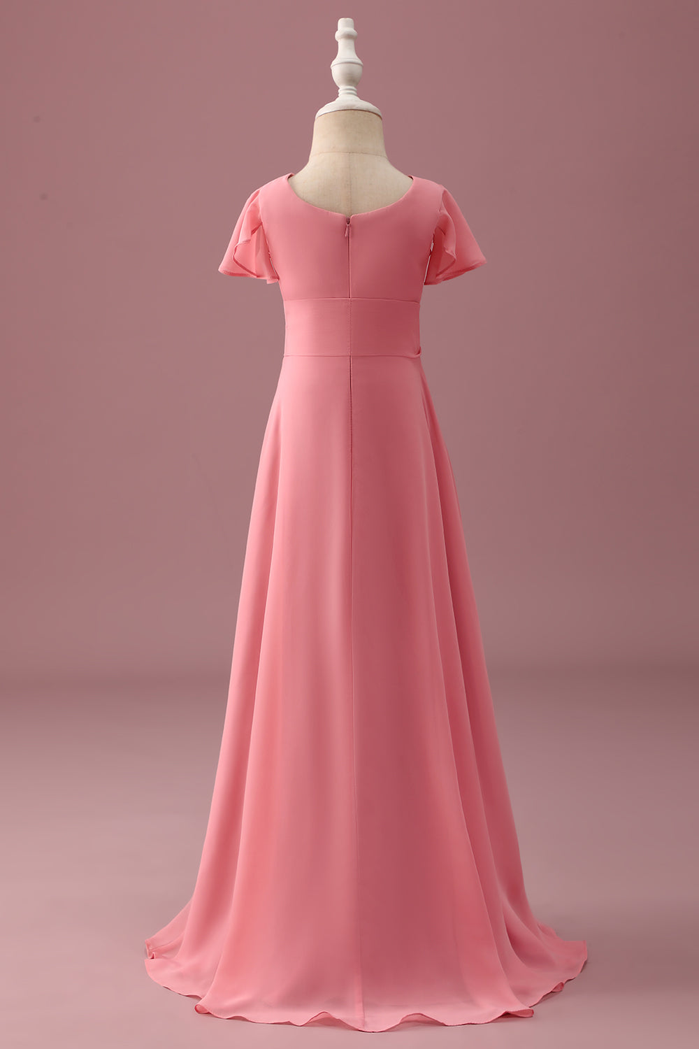 Wedtrend Women Coral Junior Bridesmaid Dress with Bowknot Chiffon Short Sleeves A Line Long Wedding Guest Dress WEDTREND Wedtrend Women Coral Junior Bridesmaid Dress with Bowknot Chiffon Short Sleeves A Line Long Wedding Guest Dress WEDTREND