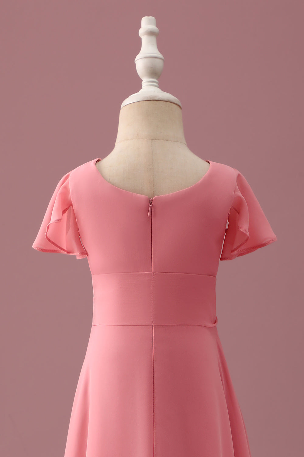 Wedtrend Women Coral Junior Bridesmaid Dress with Bowknot Chiffon Short Sleeves A Line Long Wedding Guest Dress, Coral / J6 Wedtrend Women Coral Junior Bridesmaid Dress with Bowknot Chiffon Short Sleeves A Line Long Wedding Guest Dress, Coral / J6