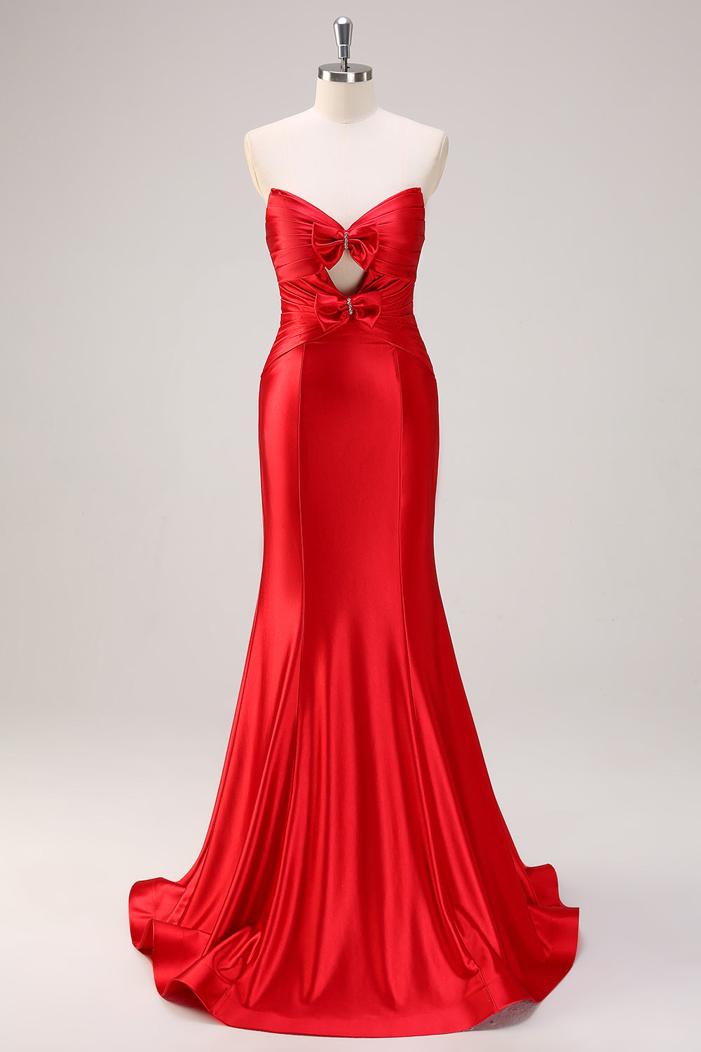 Wedtrend Women Red Long Mermaid Prom Dress with Bows Cut Out Ruched Strapless Formal Dress WEDTREND Wedtrend Women Red Long Mermaid Prom Dress with Bows Cut Out Ruched Strapless Formal Dress WEDTREND