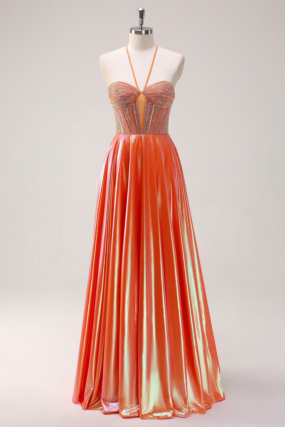 Wedtrend Women Sparkly Orange Prom Dress with Beading A-Line Halter Metallic Long Evening Dress with Lace Up Back WEDTREND Wedtrend Women Sparkly Orange Prom Dress with Beading A-Line Halter Metallic Long Evening Dress with Lace Up Back WEDTREND