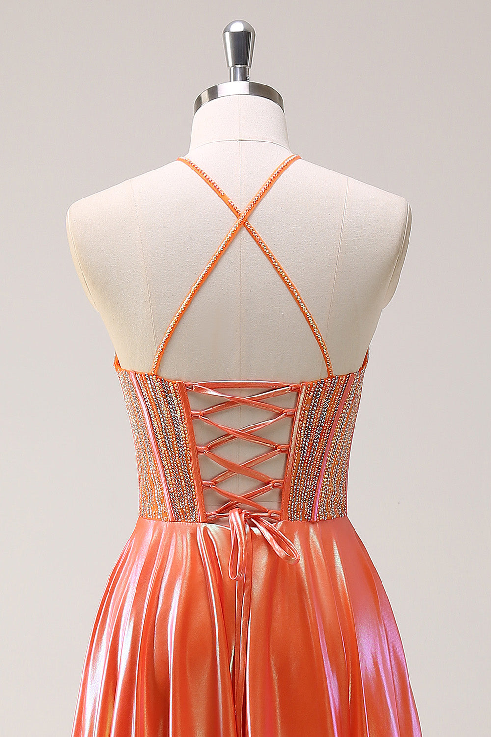 Wedtrend Women Sparkly Orange Prom Dress with Beading A-Line Halter Metallic Long Evening Dress with Lace Up Back WEDTREND Wedtrend Women Sparkly Orange Prom Dress with Beading A-Line Halter Metallic Long Evening Dress with Lace Up Back WEDTREND