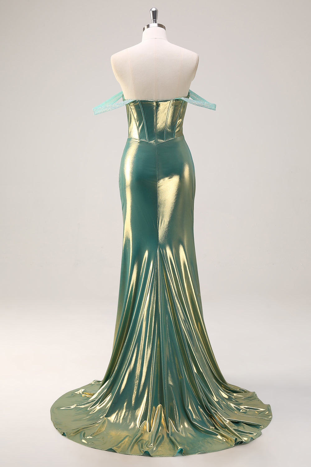 WEDTREND Women Green Metallic Prom Dress with High Slit Mermaid Off the Shoulder Long Corset Evening Dress WEDTREND Women Green Metallic Prom Dress with High Slit Mermaid Off the Shoulder Long Corset Evening Dress