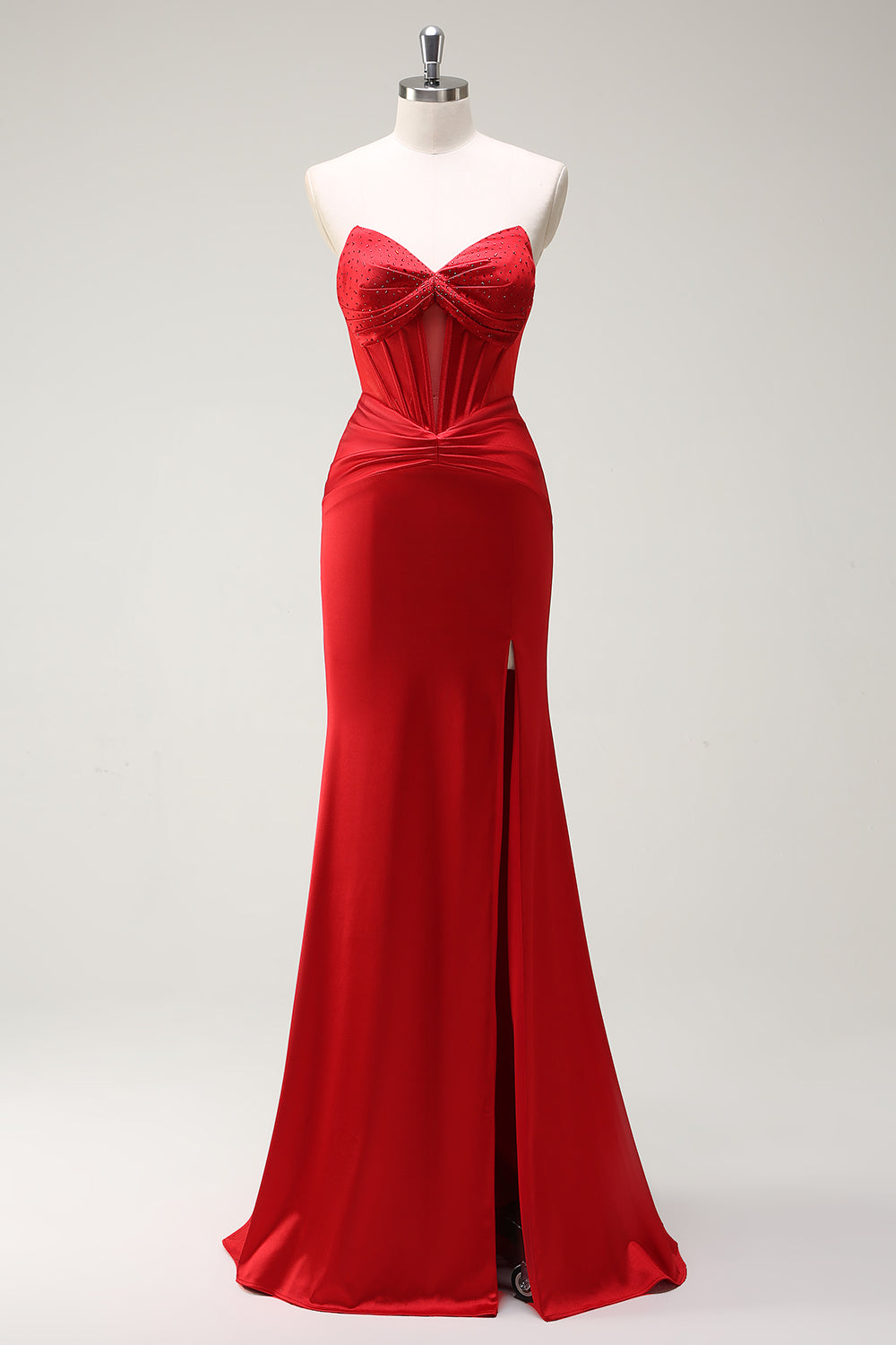 Wedtrend Women Sparkly Red Mermaid Long Prom Dress Ruched Strapless Corset Beaded Evening Party Dress With Slit WEDTREND Wedtrend Women Sparkly Red Mermaid Long Prom Dress Ruched Strapless Corset Beaded Evening Party Dress With Slit WEDTREND