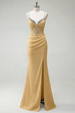 Sparkly Black Mermaid Spaghetti Straps Corset Rhinestone Long Prom Dress With Slit