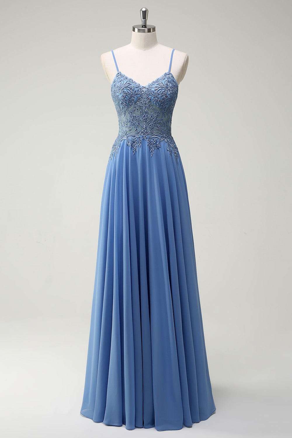 WEDTREND Women Sparkly Dusty Blue Long Prom Dress with Appliques A-Line Spaghetti Straps Corset Beaded Evening Dress WEDTREND Women Sparkly Dusty Blue Long Prom Dress with Appliques A-Line Spaghetti Straps Corset Beaded Evening Dress