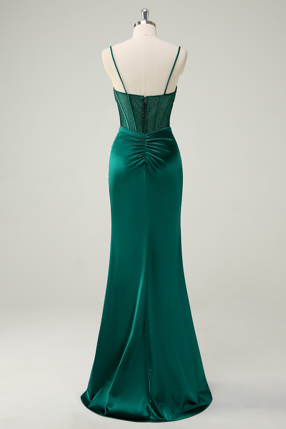 WEDTREND Women Mermaid Beaded Dark Green Prom Dress with Slit Corset Satin Ruched Spaghetti Straps Long Formal Dress WEDTREND Women Mermaid Beaded Dark Green Prom Dress with Slit Corset Satin Ruched Spaghetti Straps Long Formal Dress