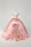 Princess Dusty Rose Off the Shoulder Beaded Quinceanera Dress with Bows