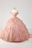 Princess Dusty Rose Off the Shoulder Beaded Quinceanera Dress with Bows