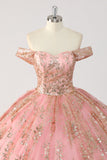 Princess Dusty Rose Off the Shoulder Beaded Quinceanera Dress with Bows