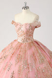 Princess Dusty Rose Off the Shoulder Beaded Quinceanera Dress with Bows