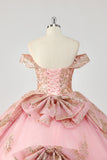 Princess Dusty Rose Off the Shoulder Beaded Quinceanera Dress with Bows