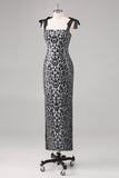 Sparkly Grey Sheath Tie Straps Leopard Long Formal Dress