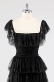 White A Line Square Neck Tiered Wedding Party Dress