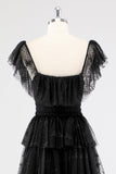 White A Line Square Neck Tiered Wedding Party Dress