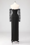 Black Sheath Cold Shoulder Corset Lace Formal Dress With Long Sleeves