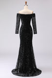 Black Off The Shoulder Sheath Mesh Lace Formal Dress