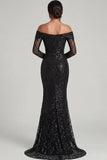 Black Off The Shoulder Sheath Mesh Lace Formal Dress