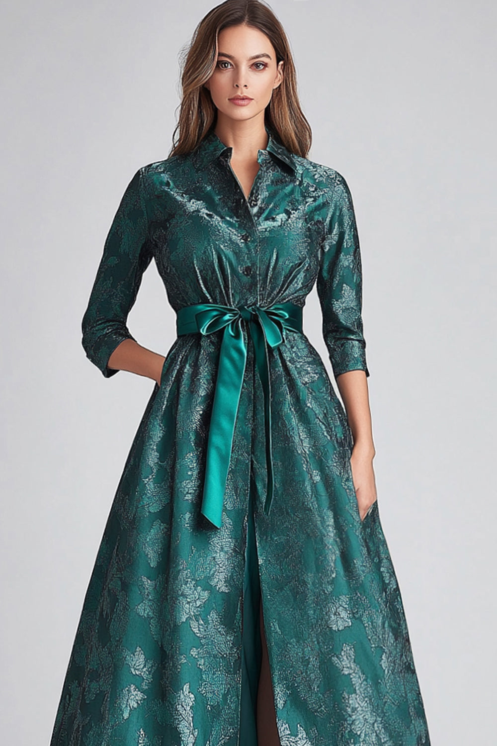 Wedtrend Women Dark Green Floral A Line Mother of Bride Dress with Pockets 3/4 Sleeves Long Wedding Guest Dress with Belt, Dark Green / US14 Wedtrend Women Dark Green Floral A Line Mother of Bride Dress with Pockets 3/4 Sleeves Long Wedding Guest Dress with Belt, Dark Green / US14