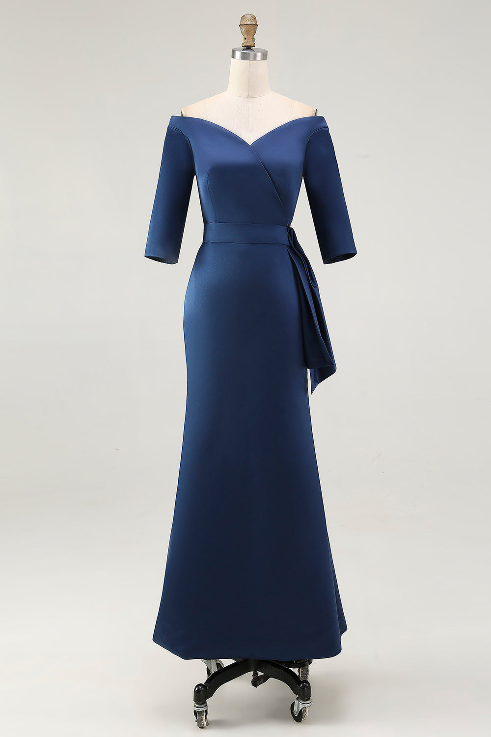 WEDTREND Women Off The Shoulder Navy Mother Of The Bride Dress with Sash Sheath Half Sleeves Wedding Guest Dress WEDTREND Women Off The Shoulder Navy Mother Of The Bride Dress with Sash Sheath Half Sleeves Wedding Guest Dress