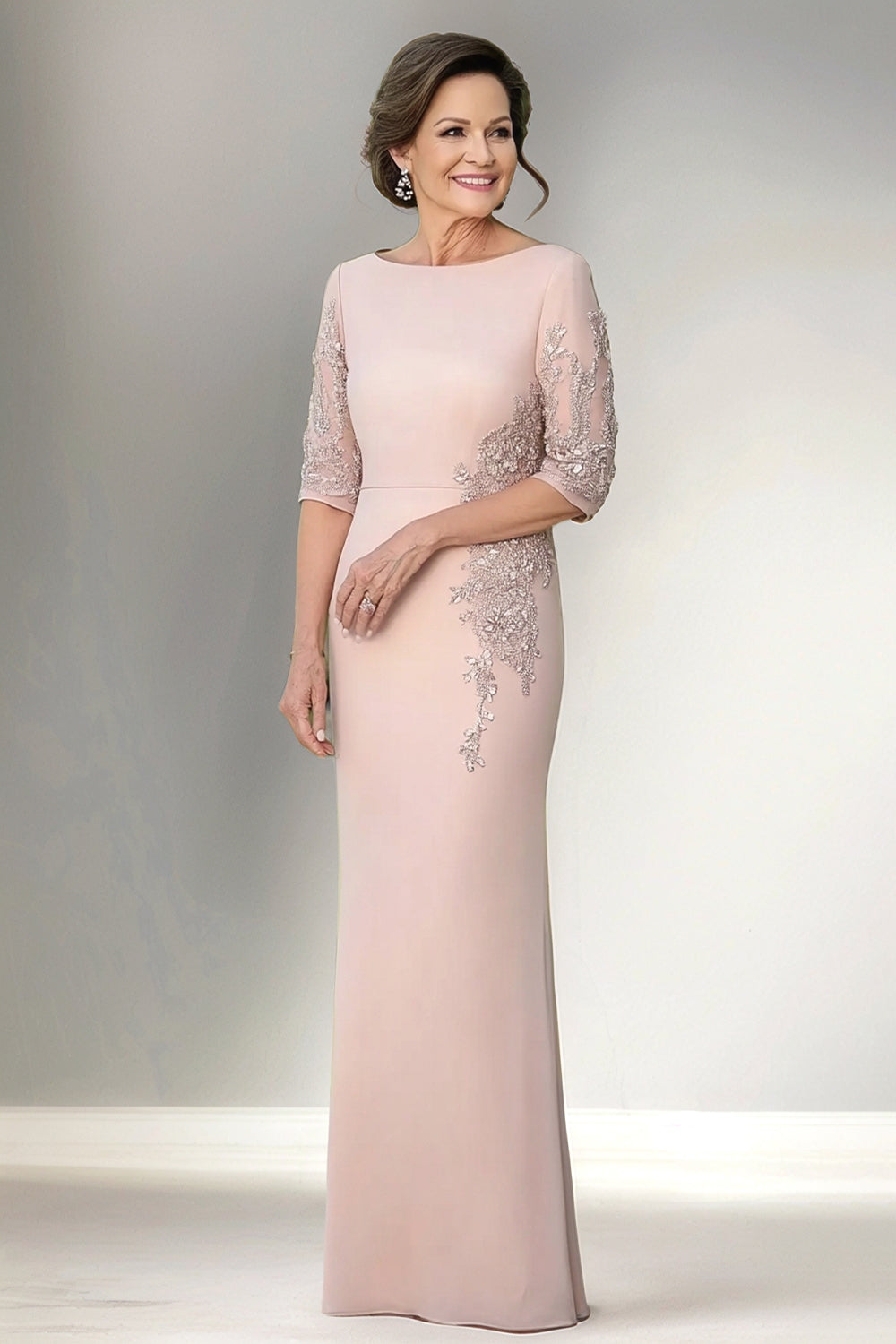 Wedtrend Women Champagne Mother of The Bride Dress Mermaid Half Sleeves Long Wedding Guest Dress WEDTREND Wedtrend Women Champagne Mother of The Bride Dress Mermaid Half Sleeves Long Wedding Guest Dress WEDTREND