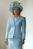Blue Bodycon Round Neck 2 Pieces Appliqued Mother of The Bride Dress