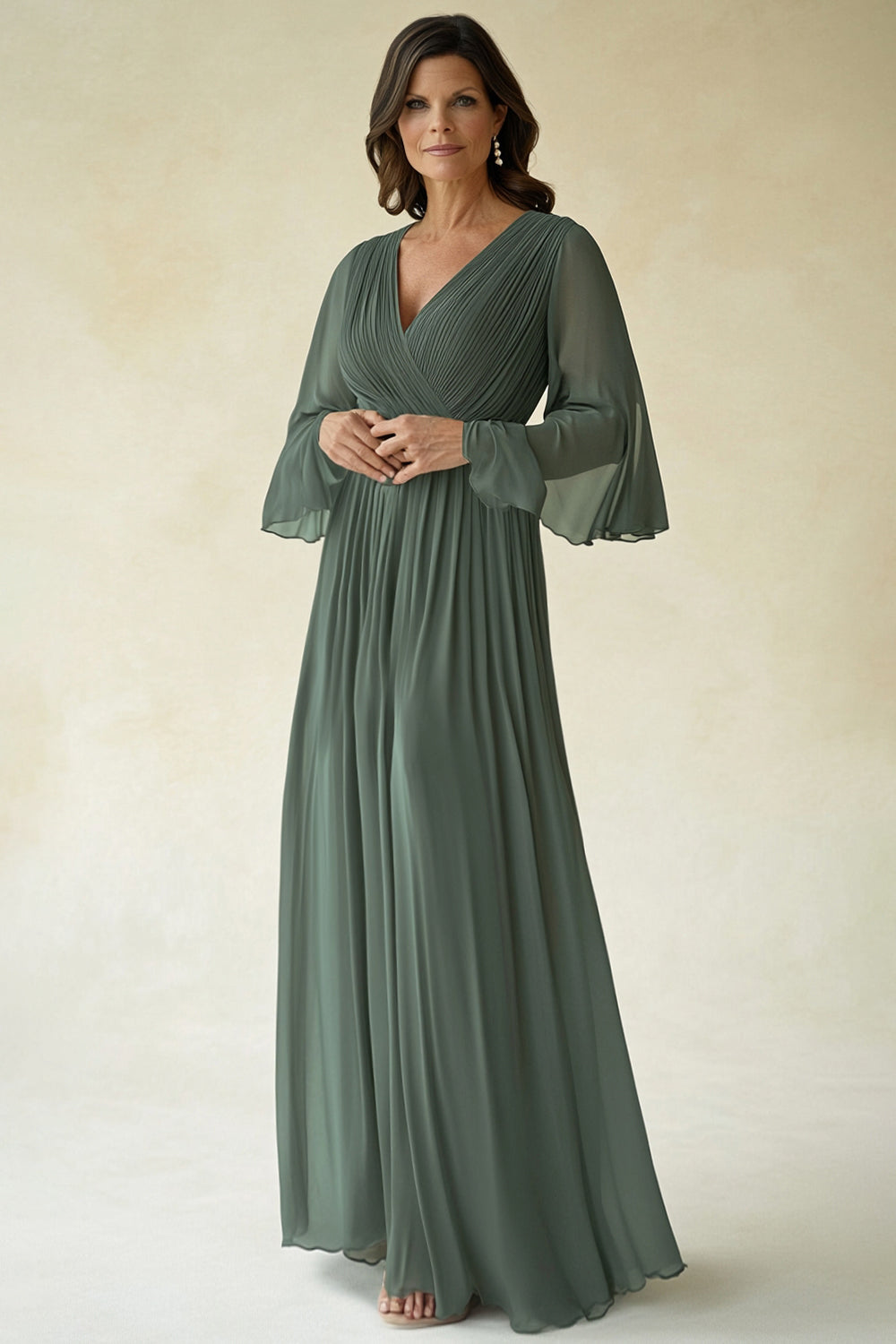 Wedtrend Women Agave Mother of The Bride Dress Chiffon Pleated Flare Sleeves V Neck Wedding Guest Dress, Agave / US20W Wedtrend Women Agave Mother of The Bride Dress Chiffon Pleated Flare Sleeves V Neck Wedding Guest Dress, Agave / US20W
