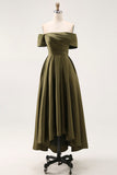 Olive A-Line Off the Shoulder Ruched Satin Long Mother of the Bride Dress