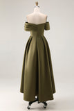 Olive A-Line Off the Shoulder Ruched Satin Long Mother of the Bride Dress