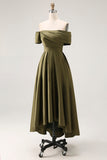 Olive A-Line Off The Shoulder Ruched Satin Long Mother of the Bride Dress