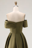 Olive A-Line Off The Shoulder Ruched Satin Long Mother of the Bride Dress