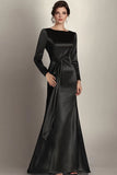 Black Mermaid Boat Neck Mother of the Bride Dress with Long Sleeves