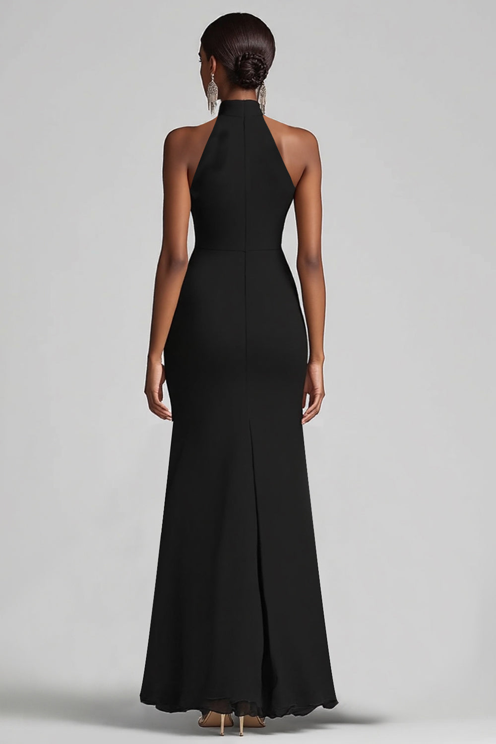 Halter Neck Black Ruffled Mermaid Long Formal Dress with Slit Halter Neck Black Ruffled Mermaid Long Formal Dress with Slit