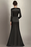 Black Mermaid Boat Neck Mother of the Bride Dress with Long Sleeves