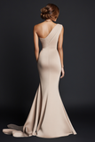 One Shoulder Mermaid Ruched Khaki Maxi Dress
