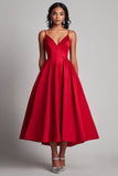 Black A Line Satin Spaghetti Straps Formal Dress