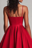 Black A Line Satin Spaghetti Straps Formal Dress
