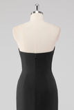 Elegant Black Mermaid Strapless Bow Detail Evening Dress with Slit