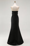 Strapless Mermaid Black Long Celebrity Dress with Slit