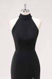 Black Mermaid Halter Neck Ruffled Long Formal Dress with Slit
