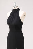 Black Mermaid Halter Neck Ruffled Long Formal Dress with Slit