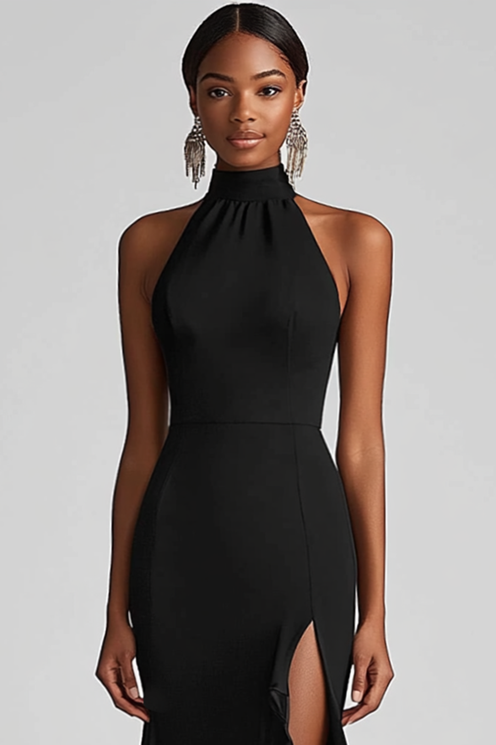 WEDTREND Women Halter Neck Prom Dress Black Ruffles Mermaid Long Formal Dress with Slit WEDTREND Women Halter Neck Prom Dress Black Ruffles Mermaid Long Formal Dress with Slit