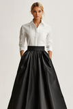 Black A Line Satin Full Length Formal Dress with Pockets