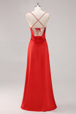 Red Sheath Spaghetti Straps Long Formal Dress