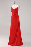 Red Sheath Spaghetti Straps Long Formal Dress