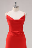 Red Sheath Spaghetti Straps Long Formal Dress