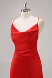 Red Sheath Spaghetti Straps Long Formal Dress