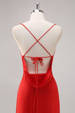 Red Sheath Spaghetti Straps Long Formal Dress