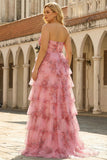 Blush Floral Plus Size Sweetheart Princess Tiered Print Long Prom Dress with Slit
