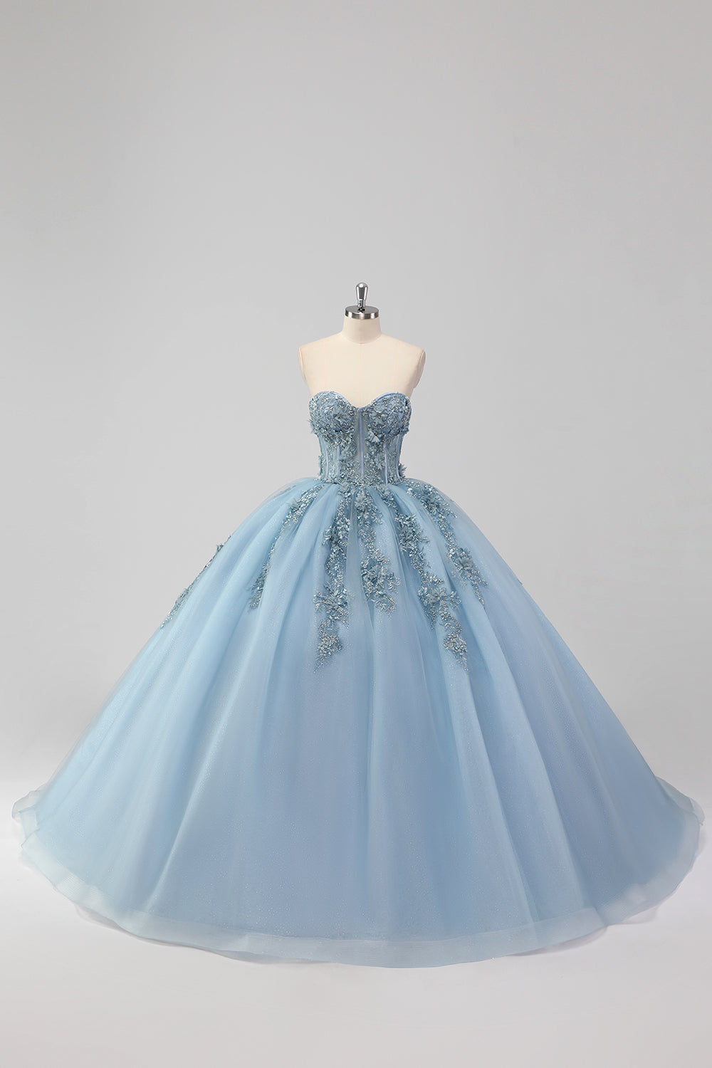 Wedtrend Women Princess Grey Blue Quinceanera Dress Ball Gown Strapless Tulle Sweet 16 Dress with Sequined Appliques WEDTREND Wedtrend Women Princess Grey Blue Quinceanera Dress Ball Gown Strapless Tulle Sweet 16 Dress with Sequined Appliques WEDTREND